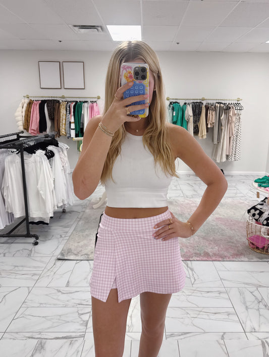 Pink Gingham Skort