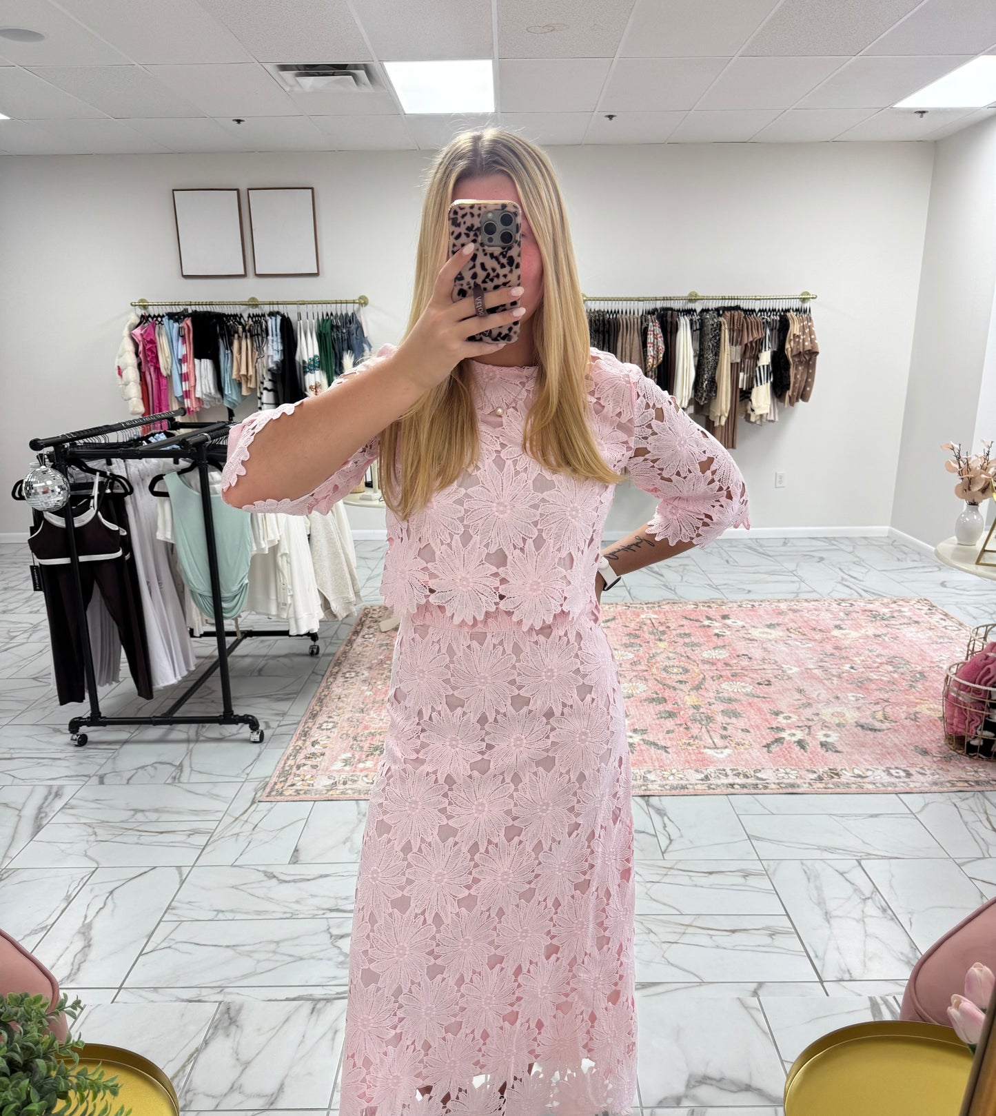 Pink Lace Cropped Top