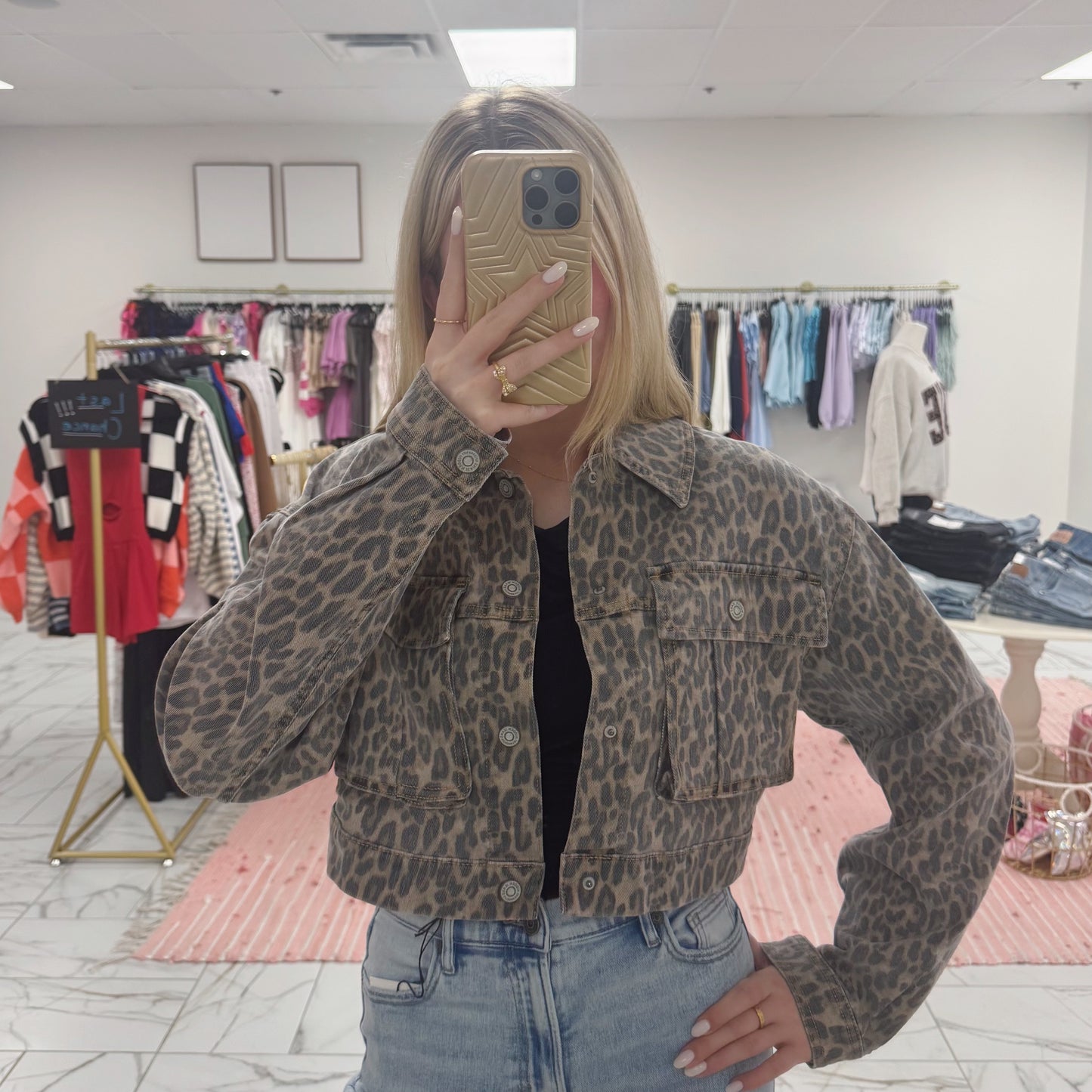 Leopard Cropped Cargo Jacket