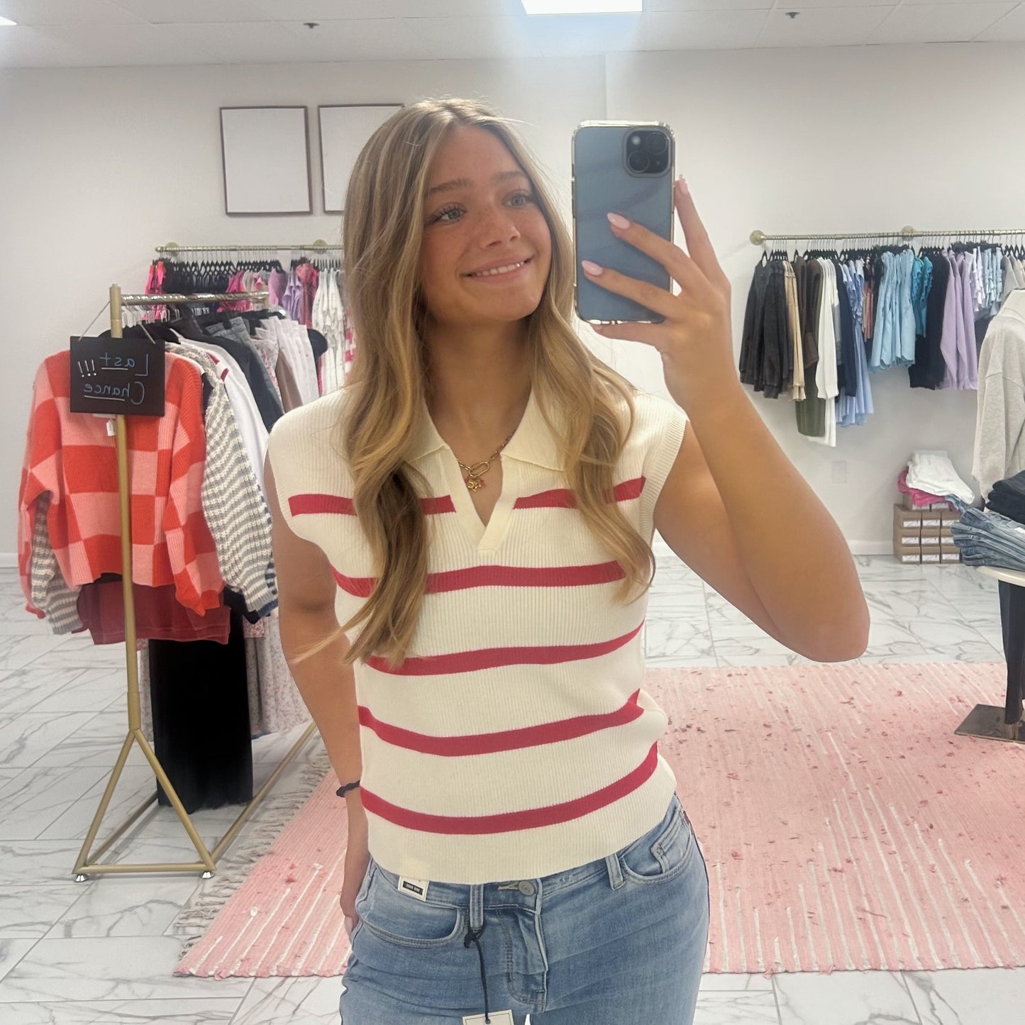 Red/Cream Striped Top