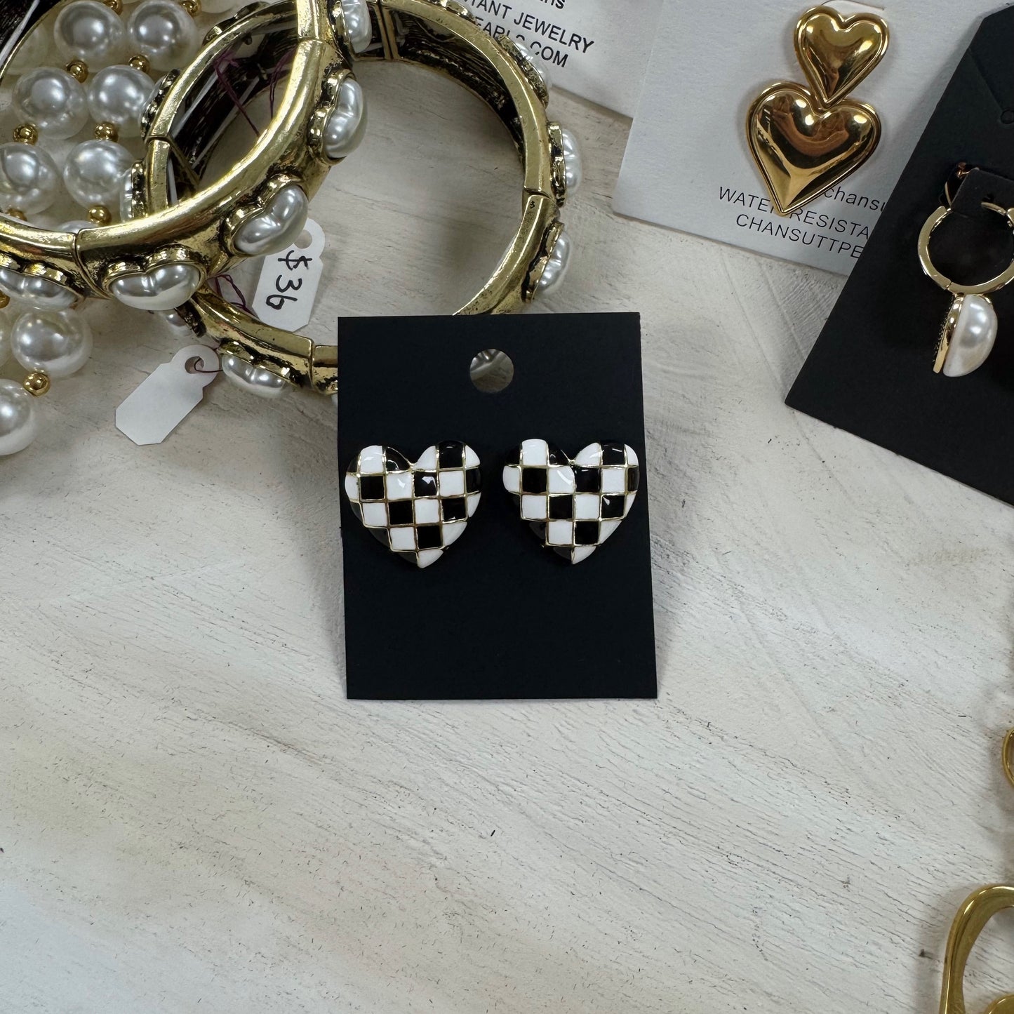 Checkered Heart Earrings
