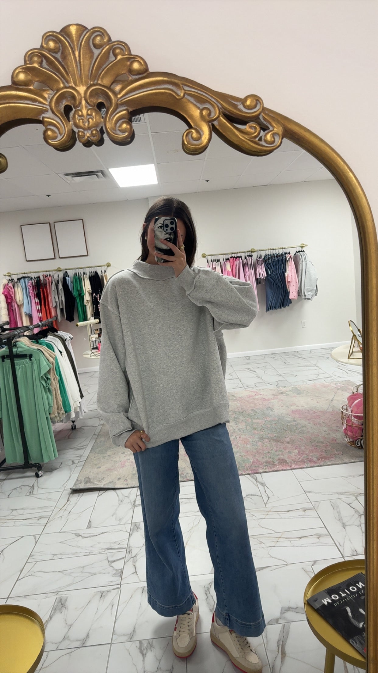 Solid Heather Grey Reversible Mock Neck Sweatshirt