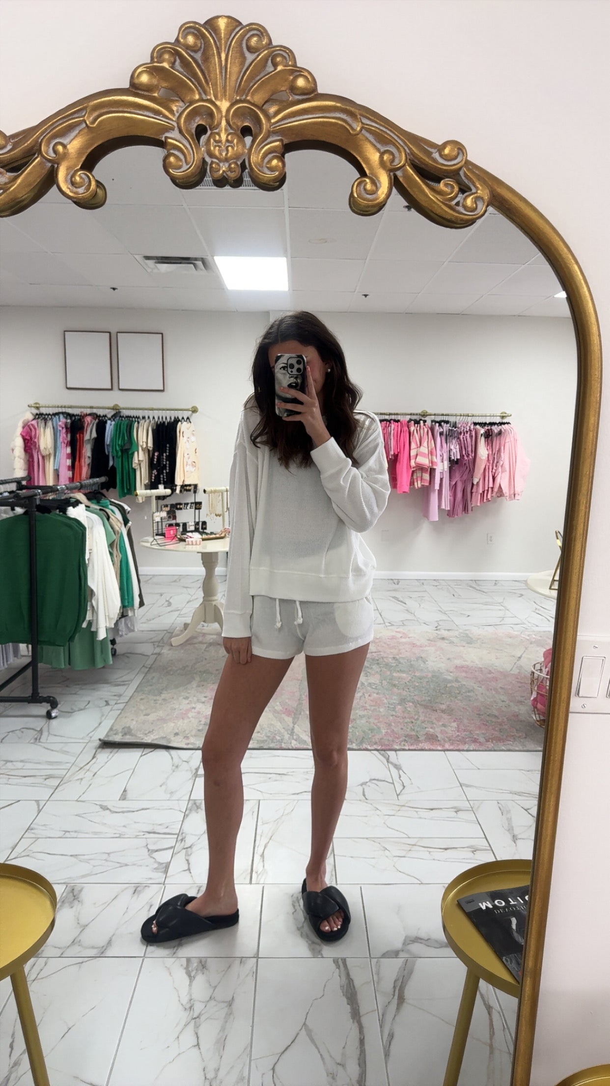 White Rib Cropped Crew and Shorts Set