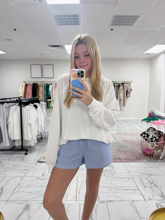 Blue and White Striped Shorts