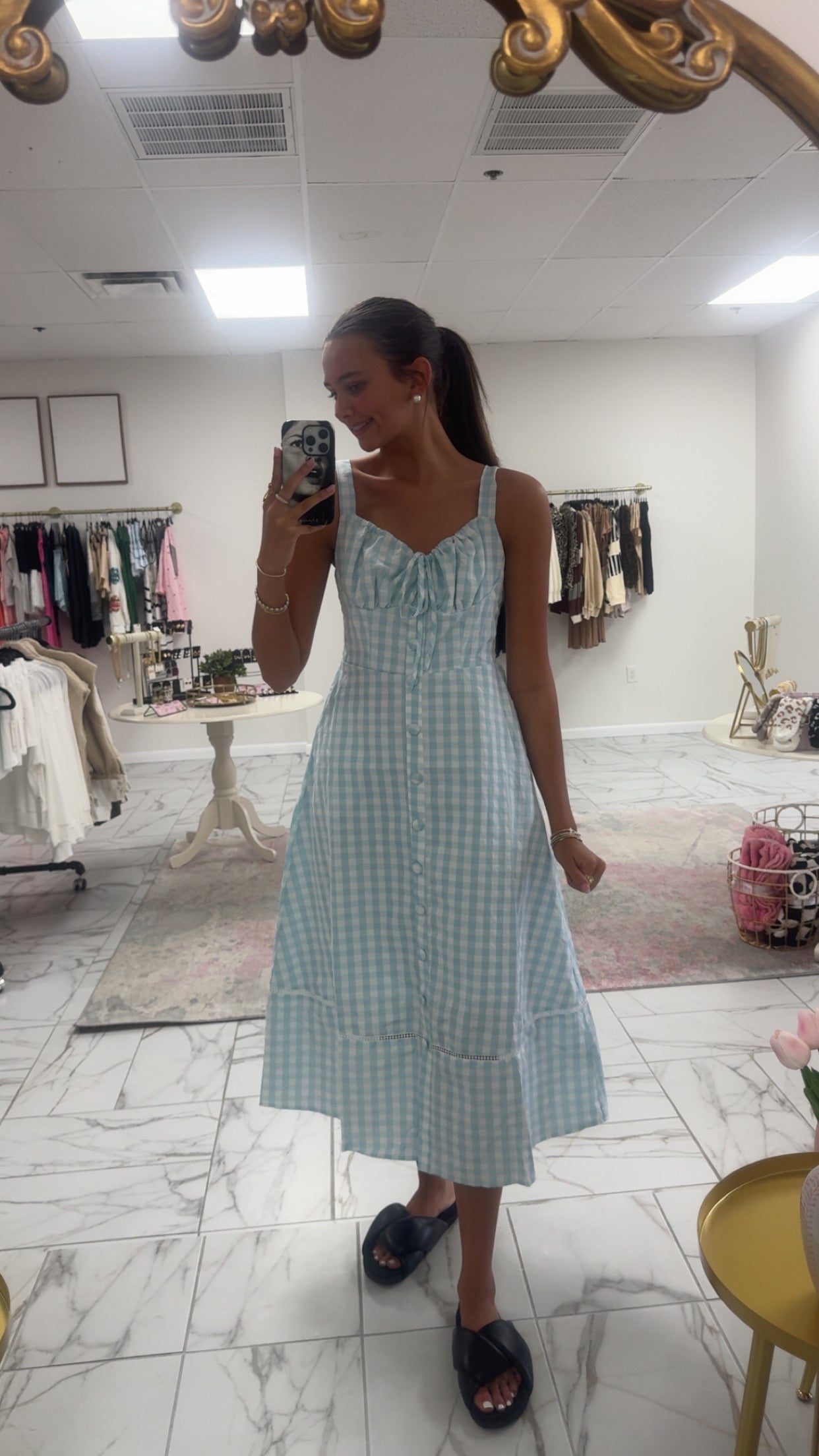 Sweetheart Shoulder Strap Front Button Down Midi Dress