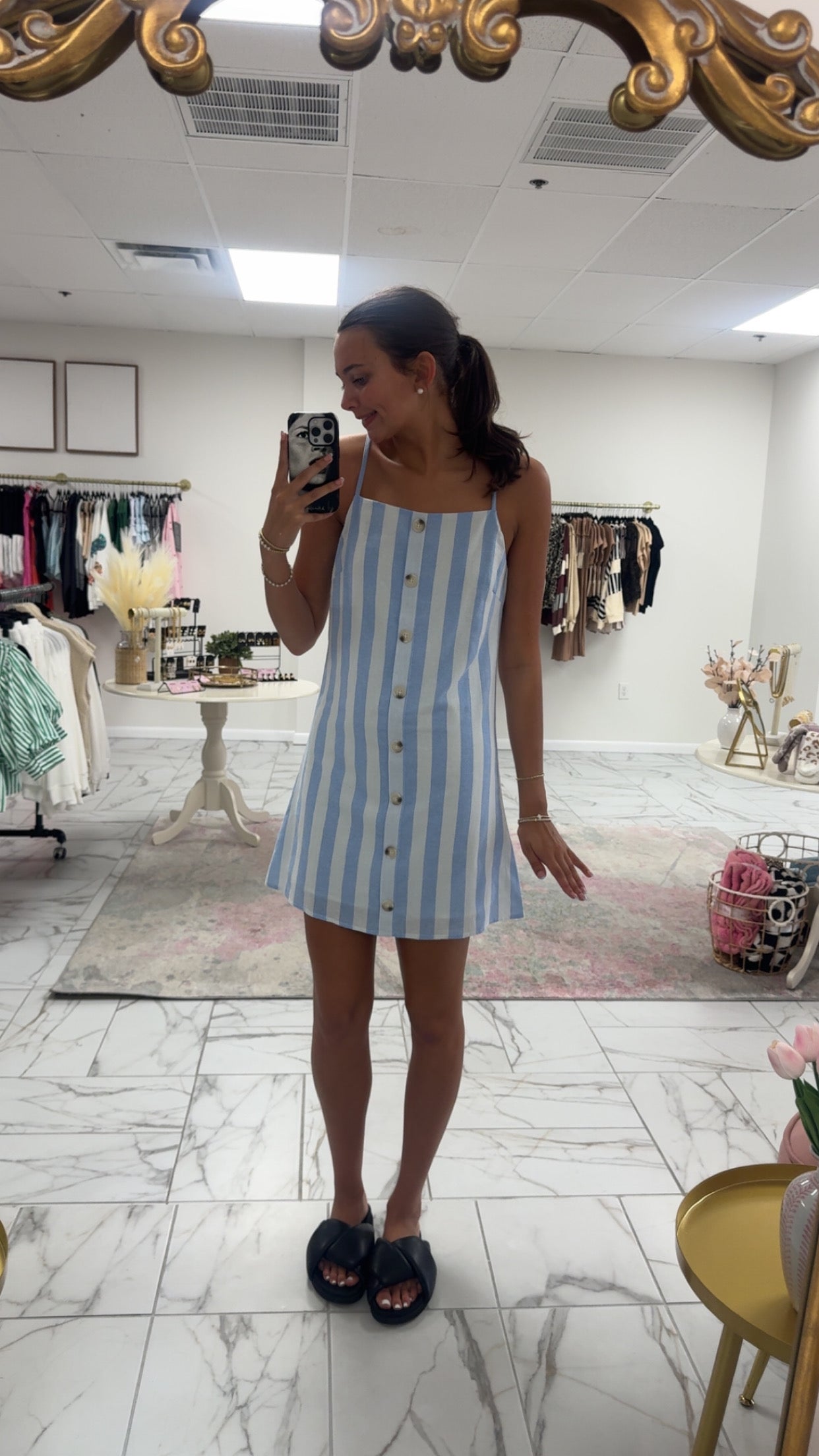 Light Blue Striped A-Line Cami Mini Dress