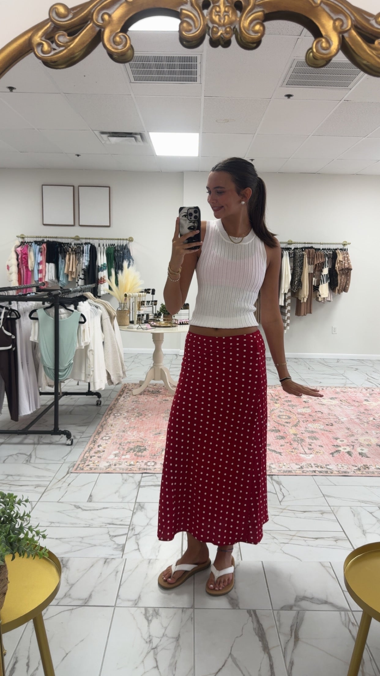 Red Polka Dot Midi Skirt