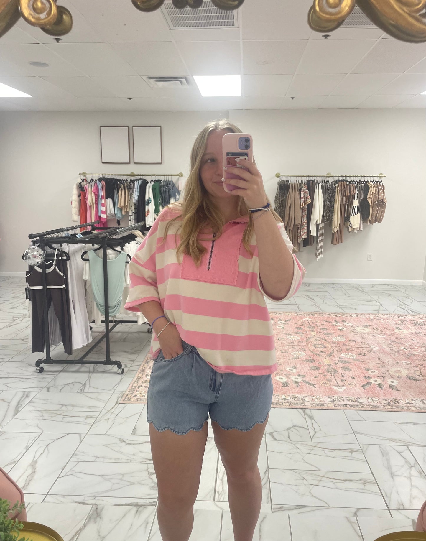 Scalloped Trim Denim Shorts
