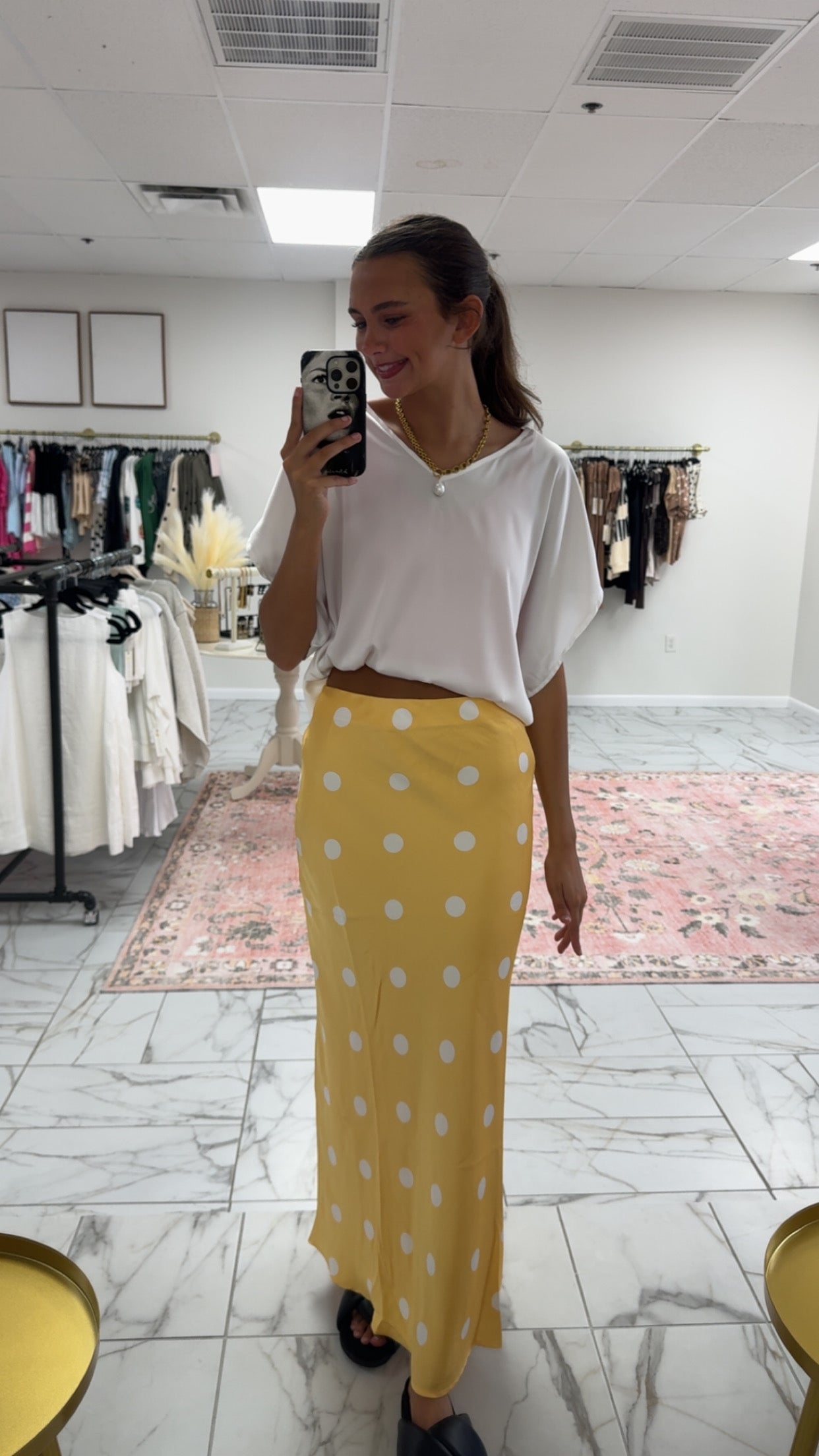 Butter Yellow Satin Midi Skirt