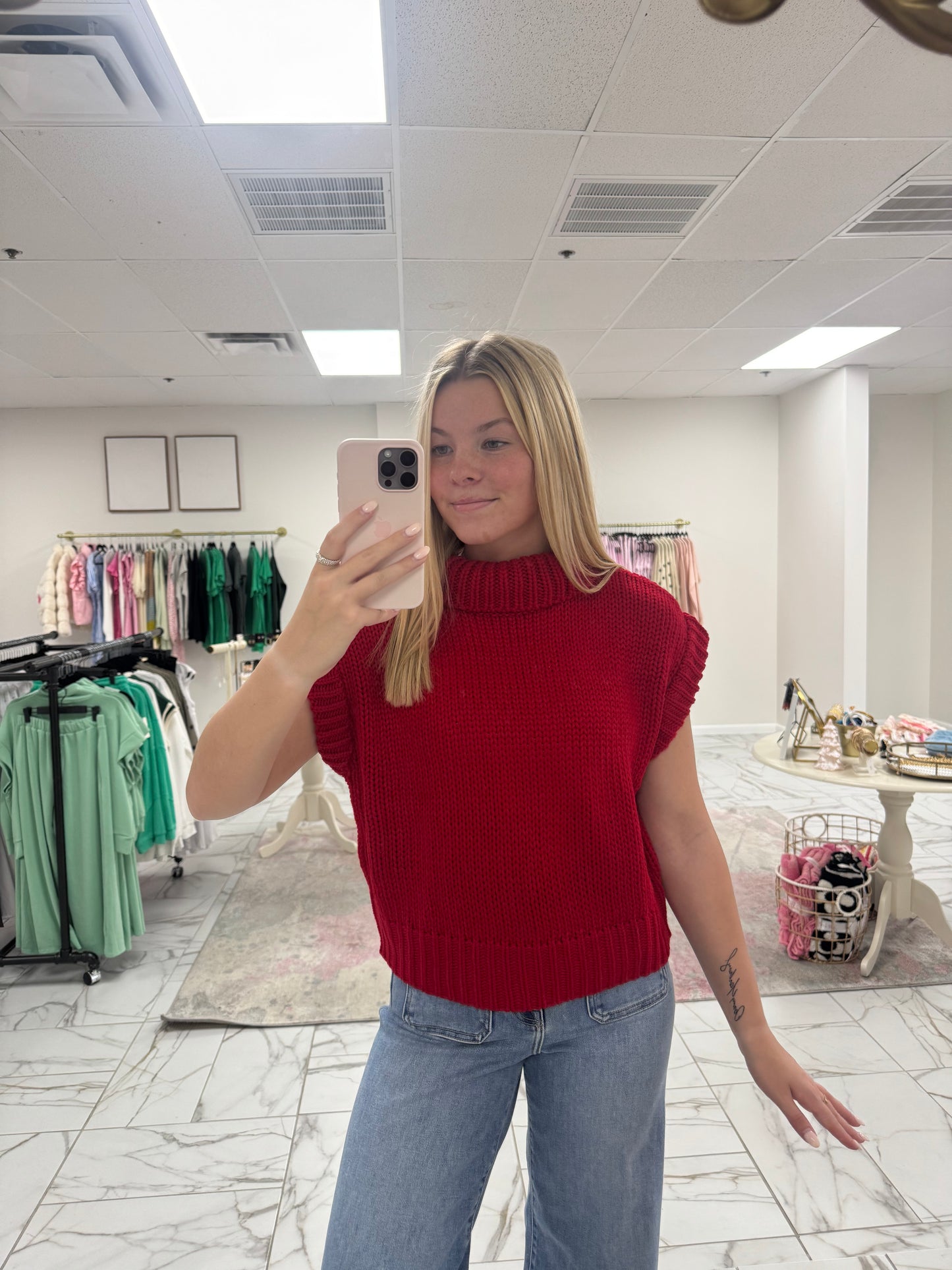 Sleeveless Cropped Turtleneck Knit Sweater Top