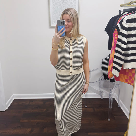 Striped Sweater Midi Skirt