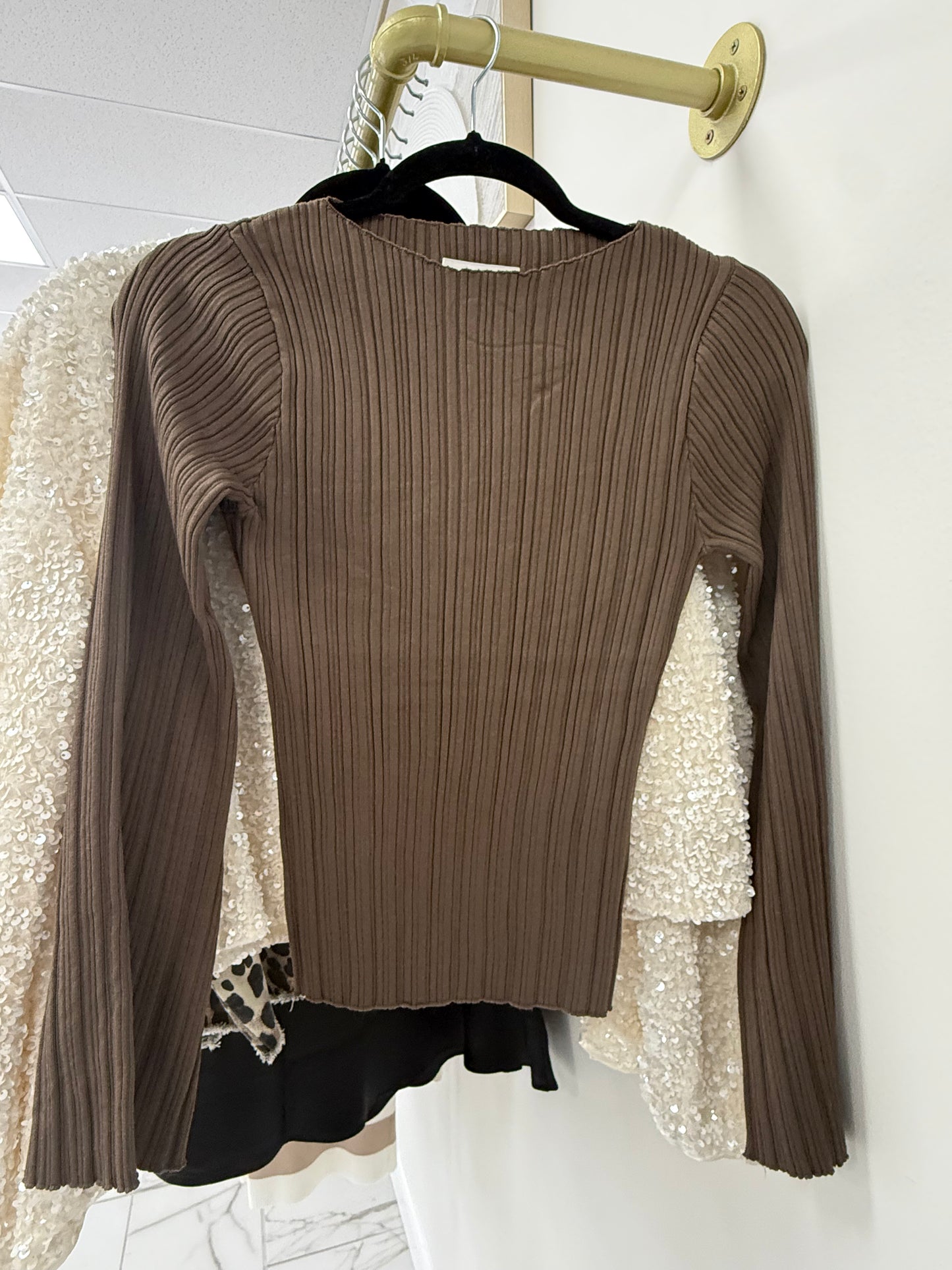Ribbed Long Sleeve Knitted Top