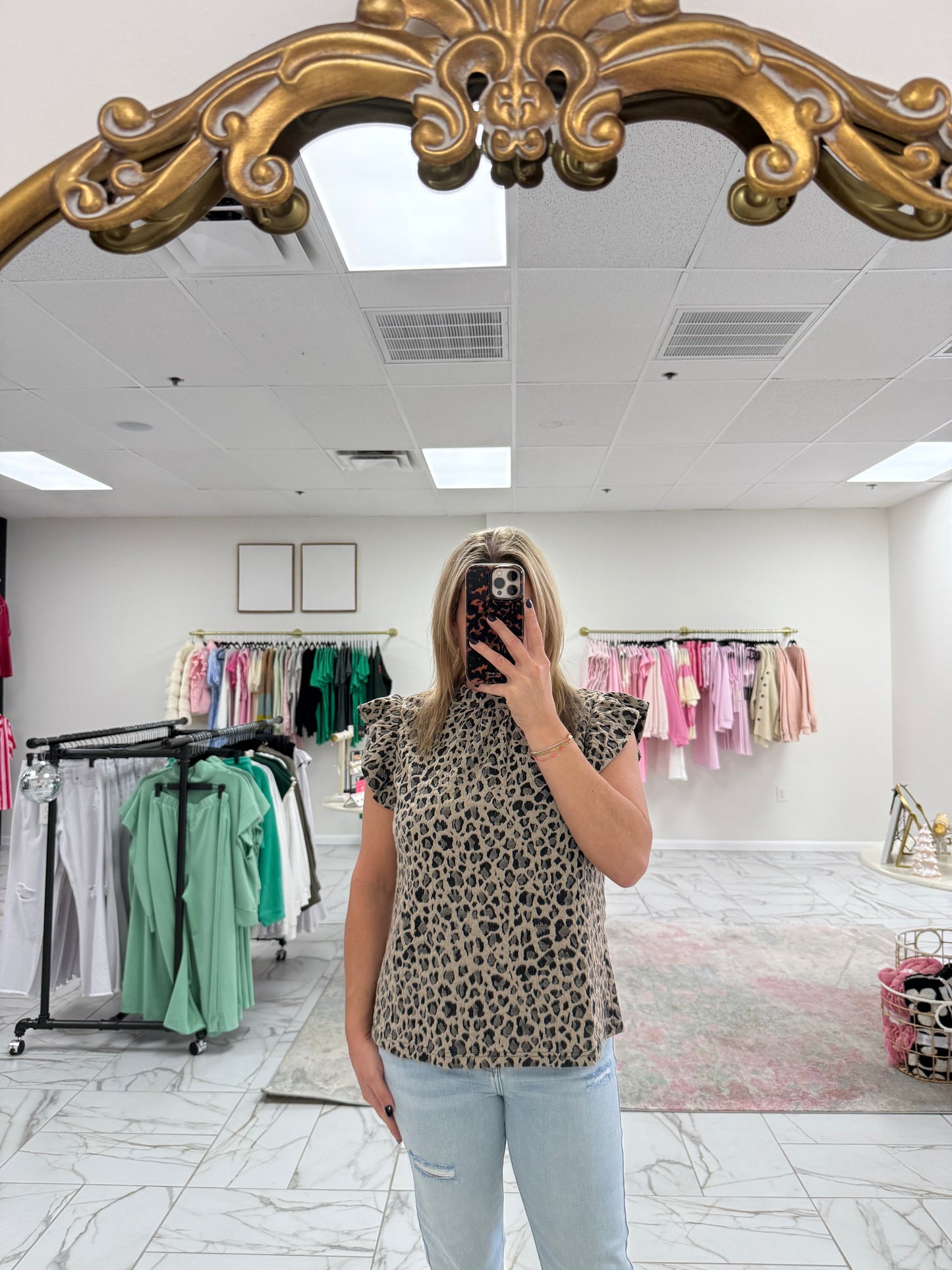 Taupe Cheetah Print Ruffle Sleeve