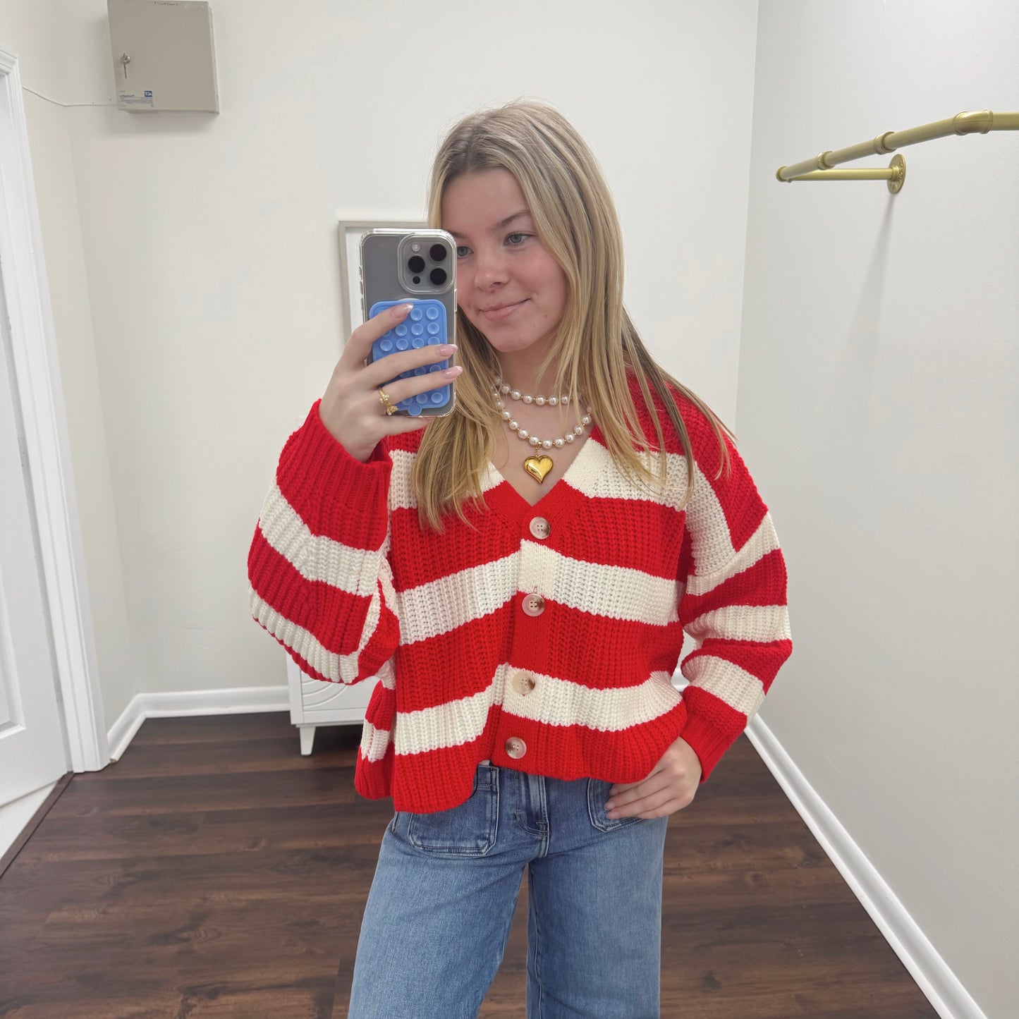 Red and Ivory Striped Sweater