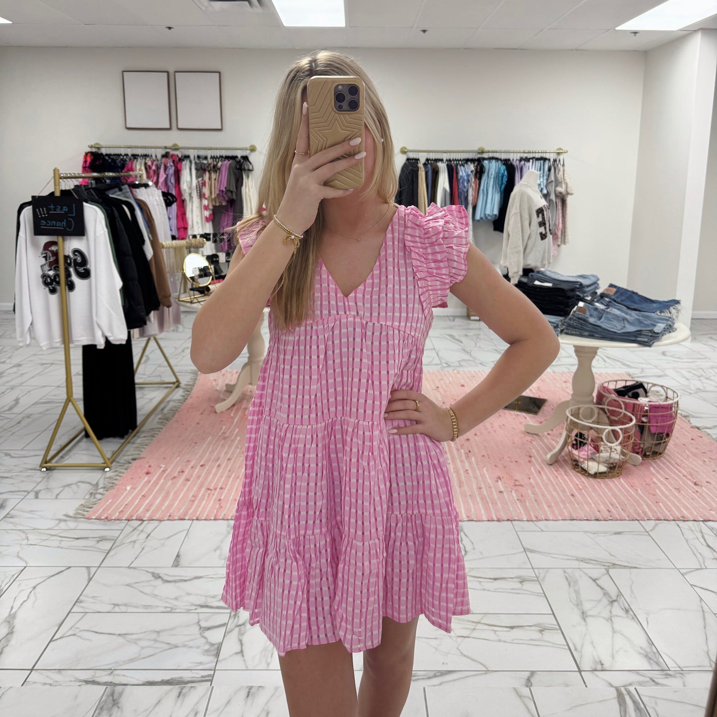 V Neck Pink Dress