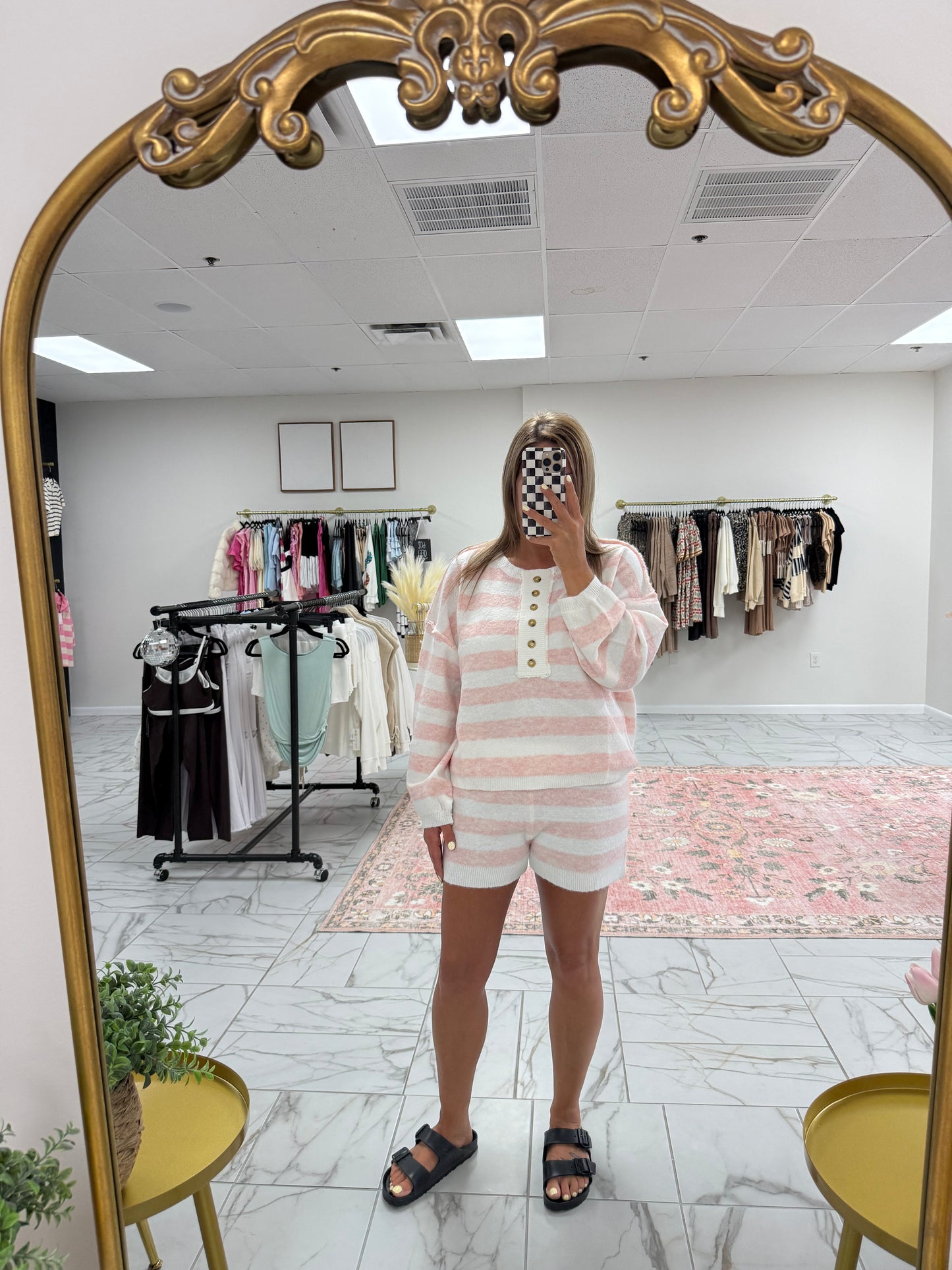 White and Pink Striped Set