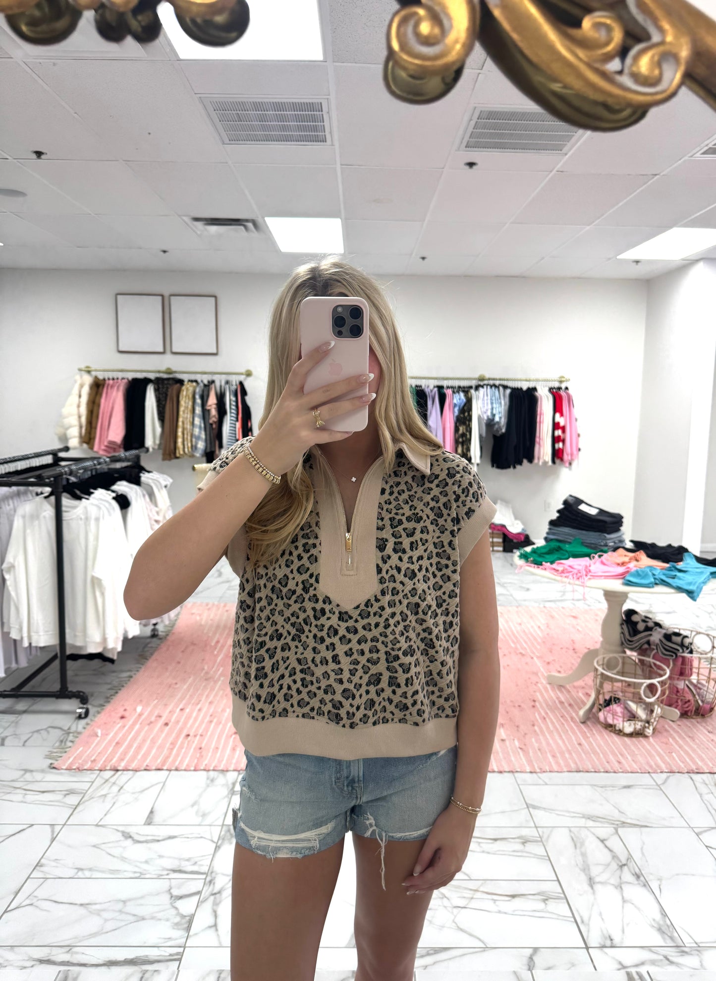 Leopard Quarter Zip Top