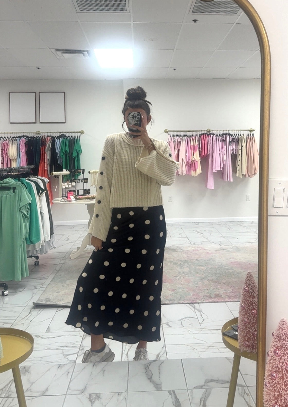 Satin Polka Dot Midi Skirt