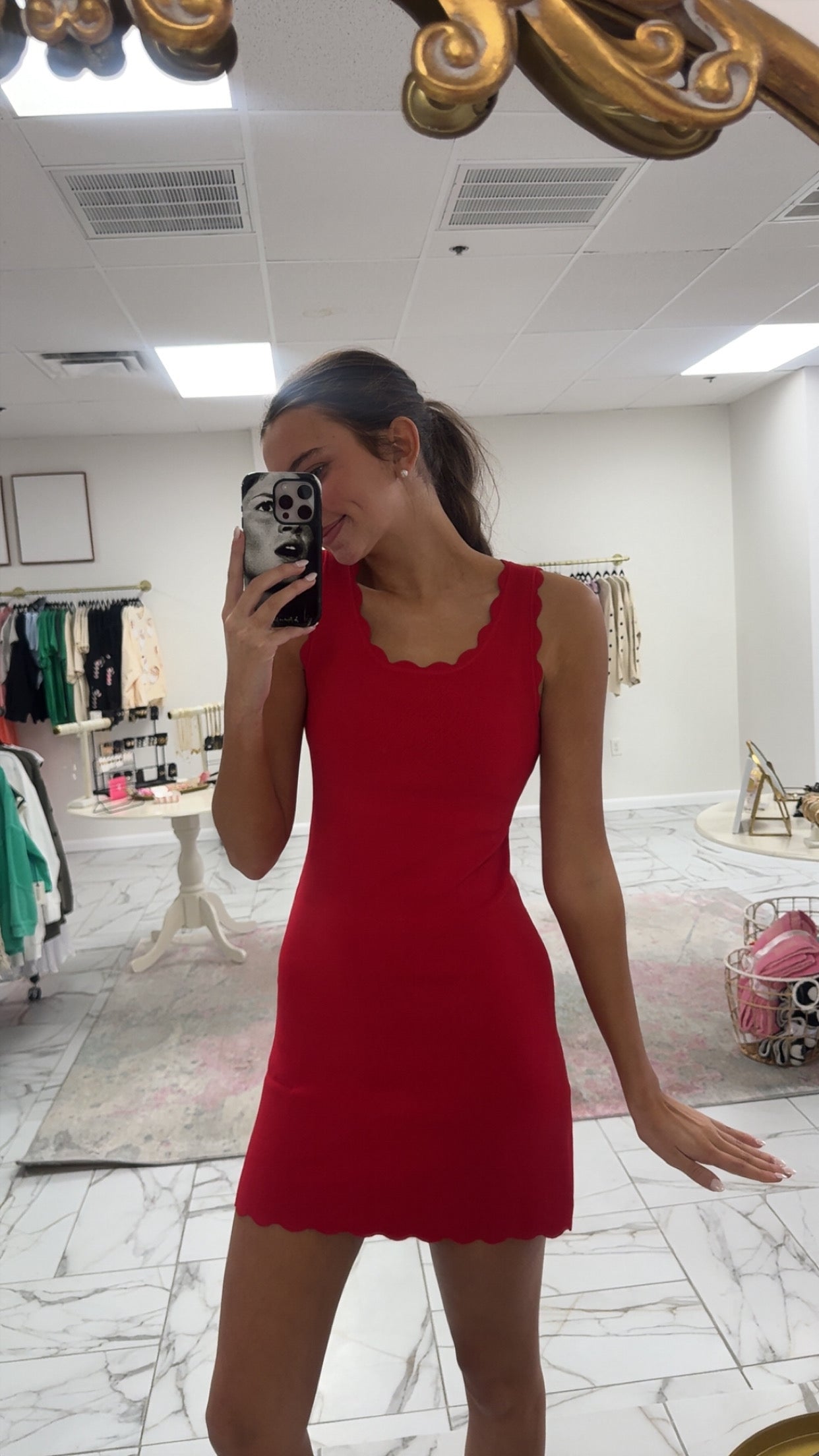 Red Scallop Detail Sleeveless Dress