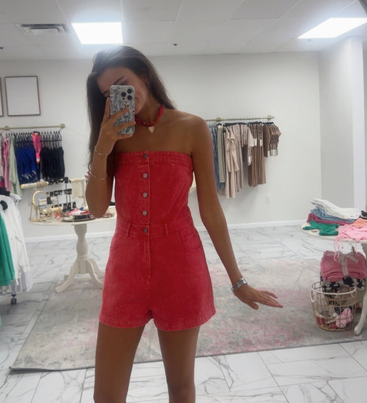 Strapless Red Romper