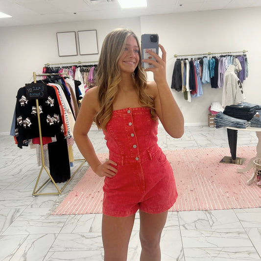 Strapless Red Romper
