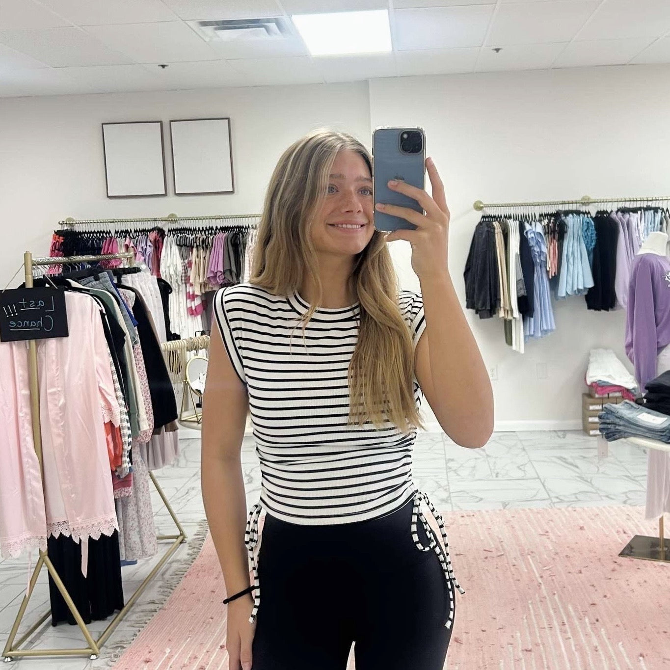 White and Black Striped Top