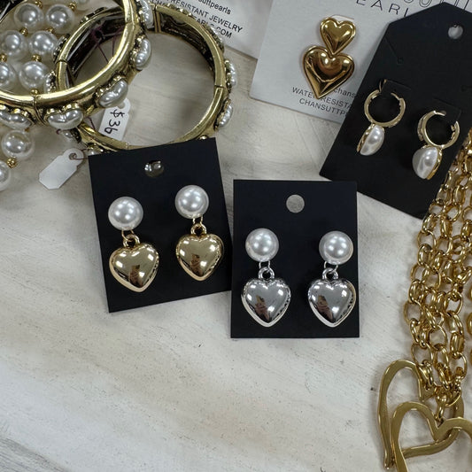 Pearl Heart Drop Earrings
