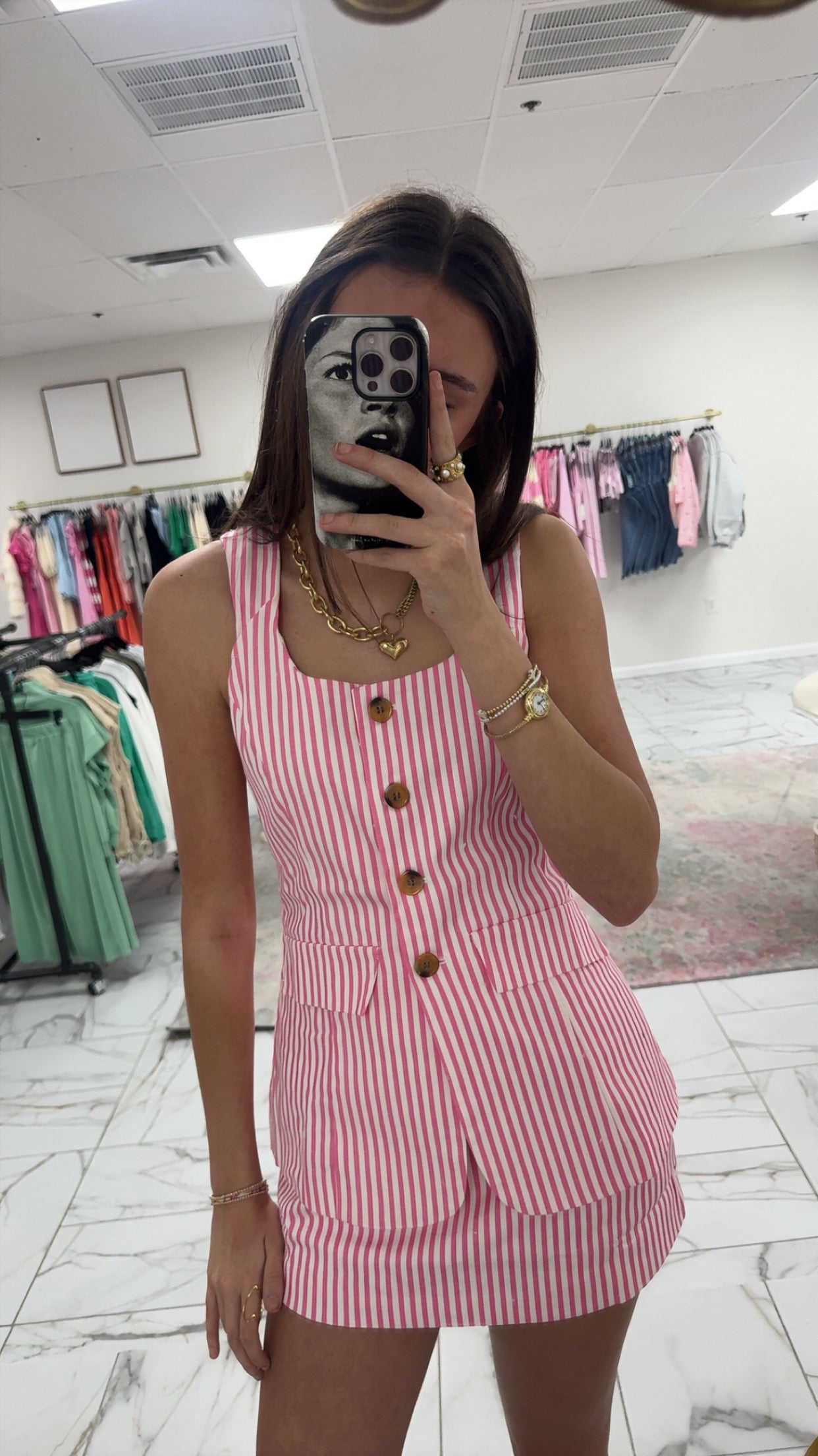 Pink and White Striped Sleeveless Romper