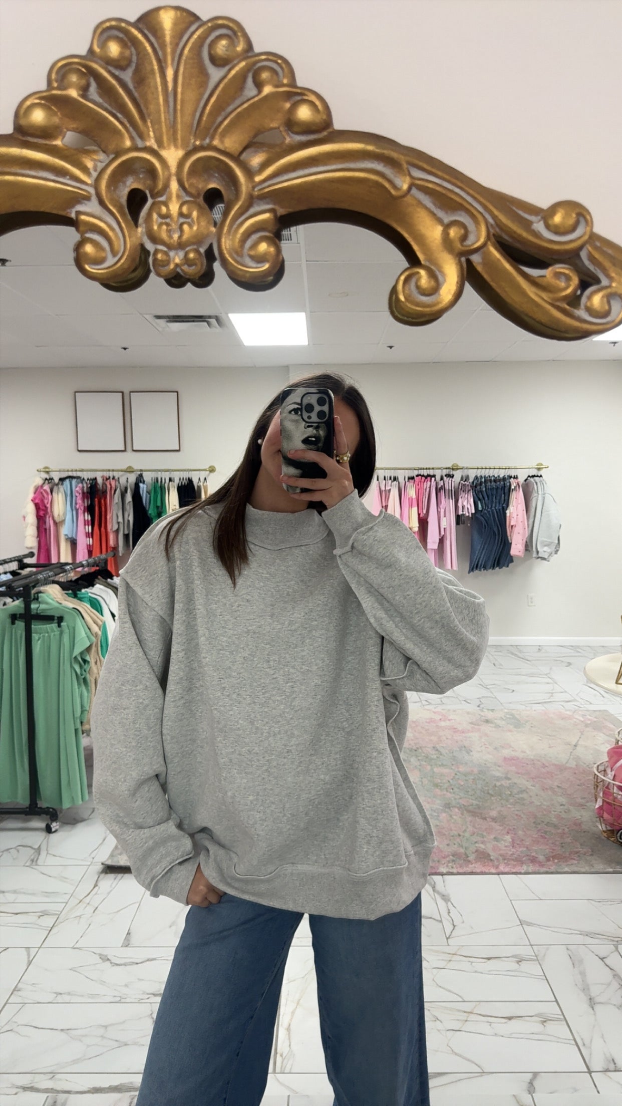 Solid Heather Grey Reversible Mock Neck Sweatshirt