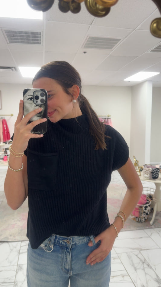 Mock Neck Sweater Top with Pocket