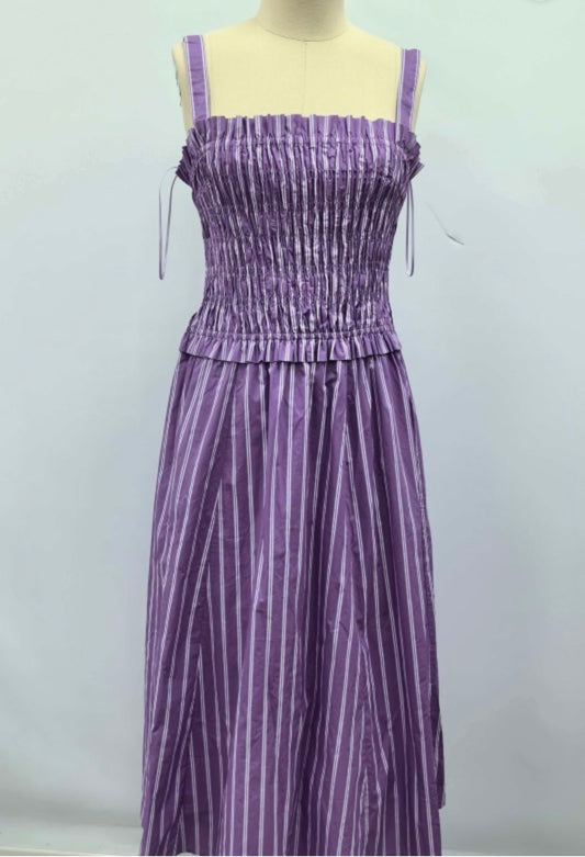 Purple and White Striped Midi Dress