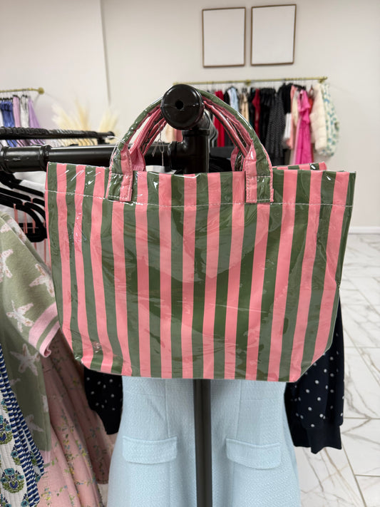Pink and Green Striped Tote Bag