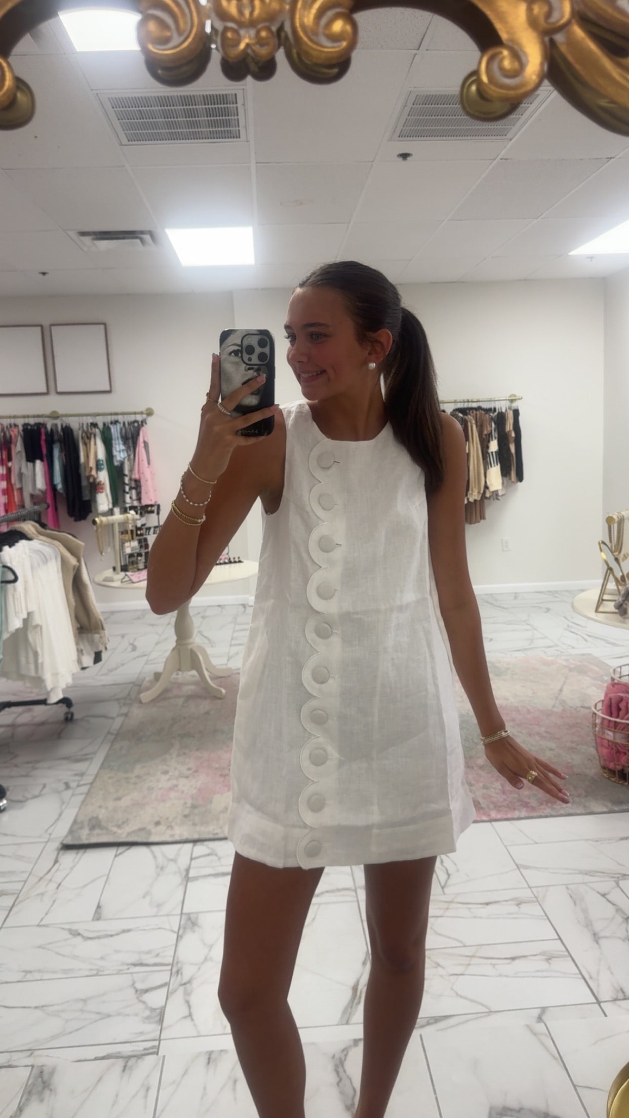 Linen Scallop Mini Dress