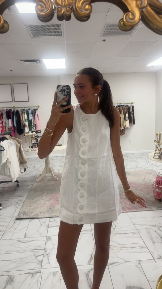 Linen Scallop Mini Dress