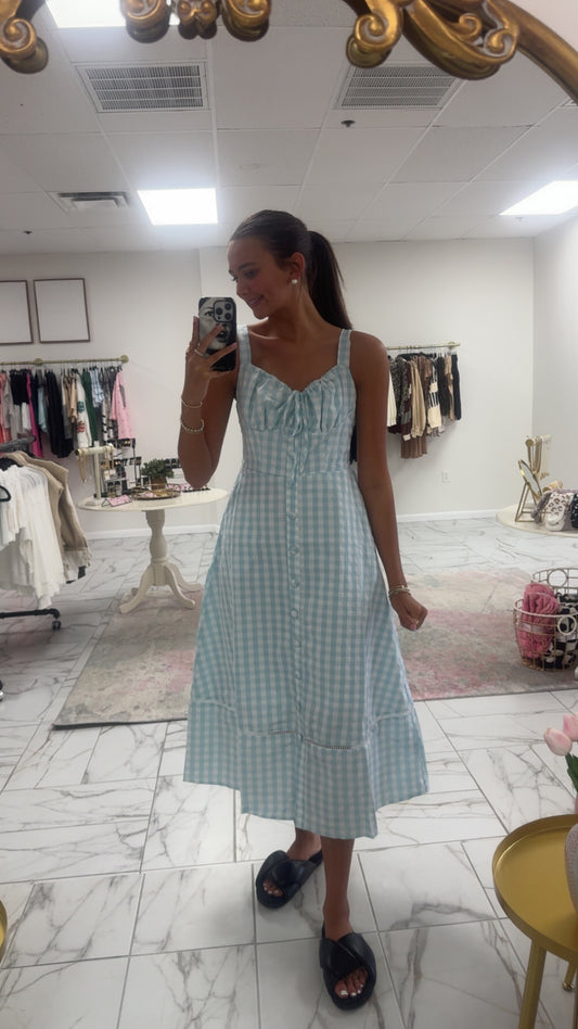 Sweetheart Shoulder Strap Front Button Down Midi Dress