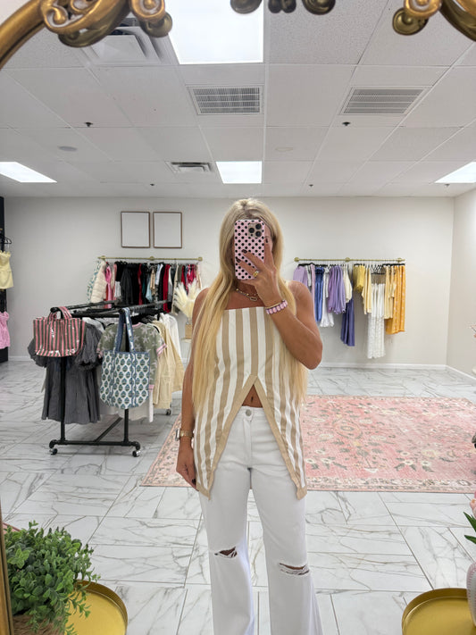 Striped Cami Top With Front Split