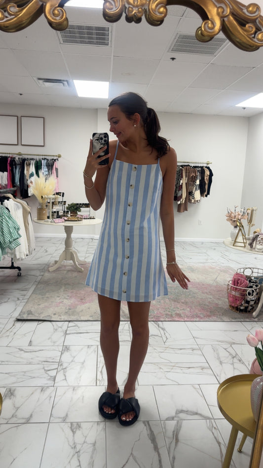 Light Blue Striped A-Line Cami Mini Dress