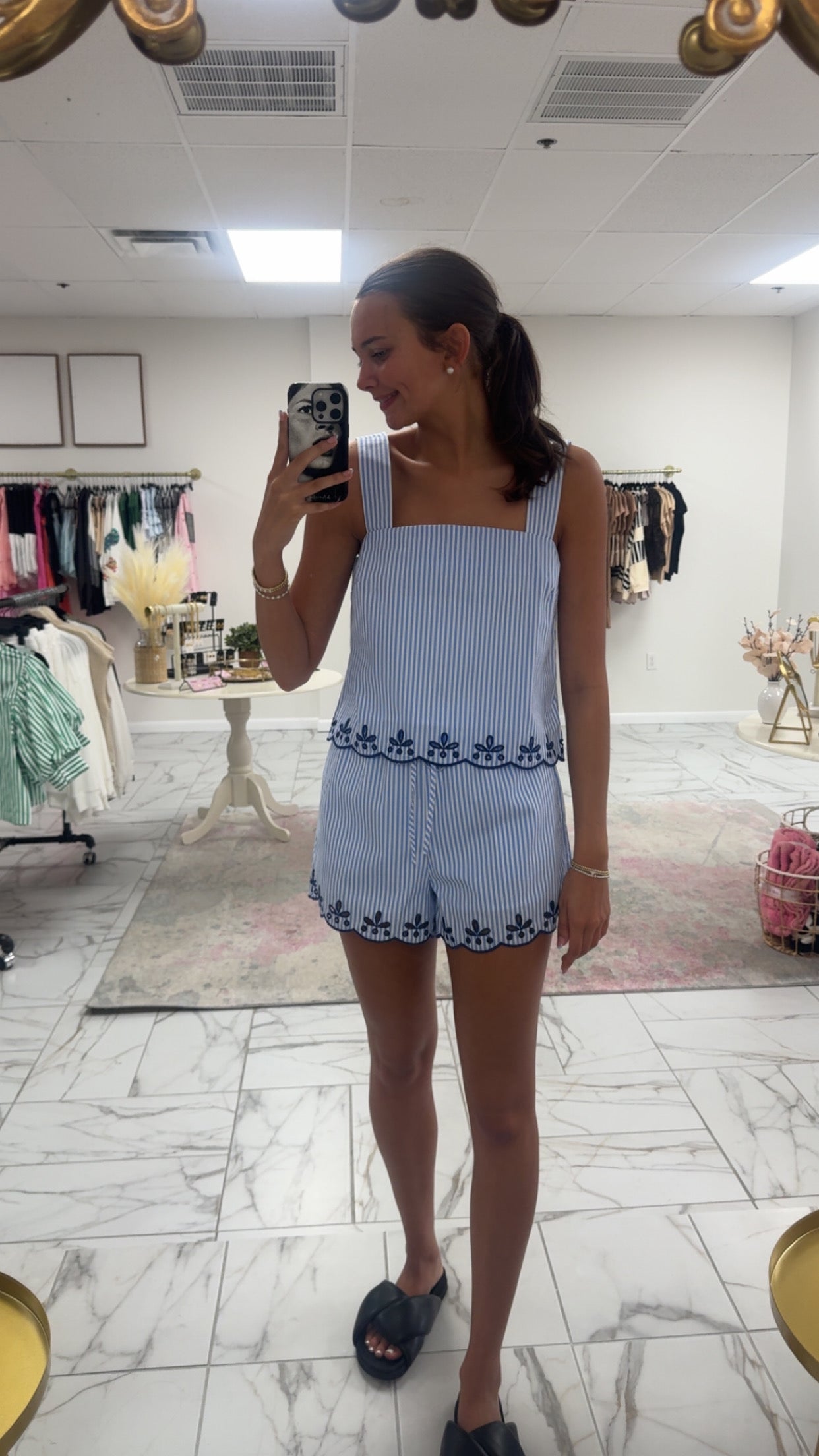 Blue Striped Eyelet Set
