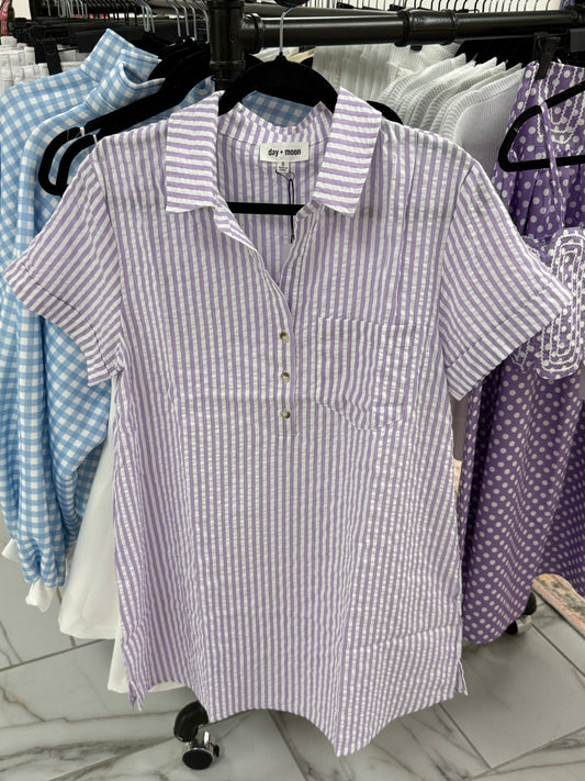 Lavender Striped Shirtdress