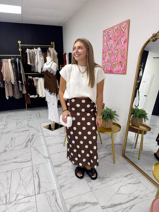 Brown Satin Polka Dot Skirt