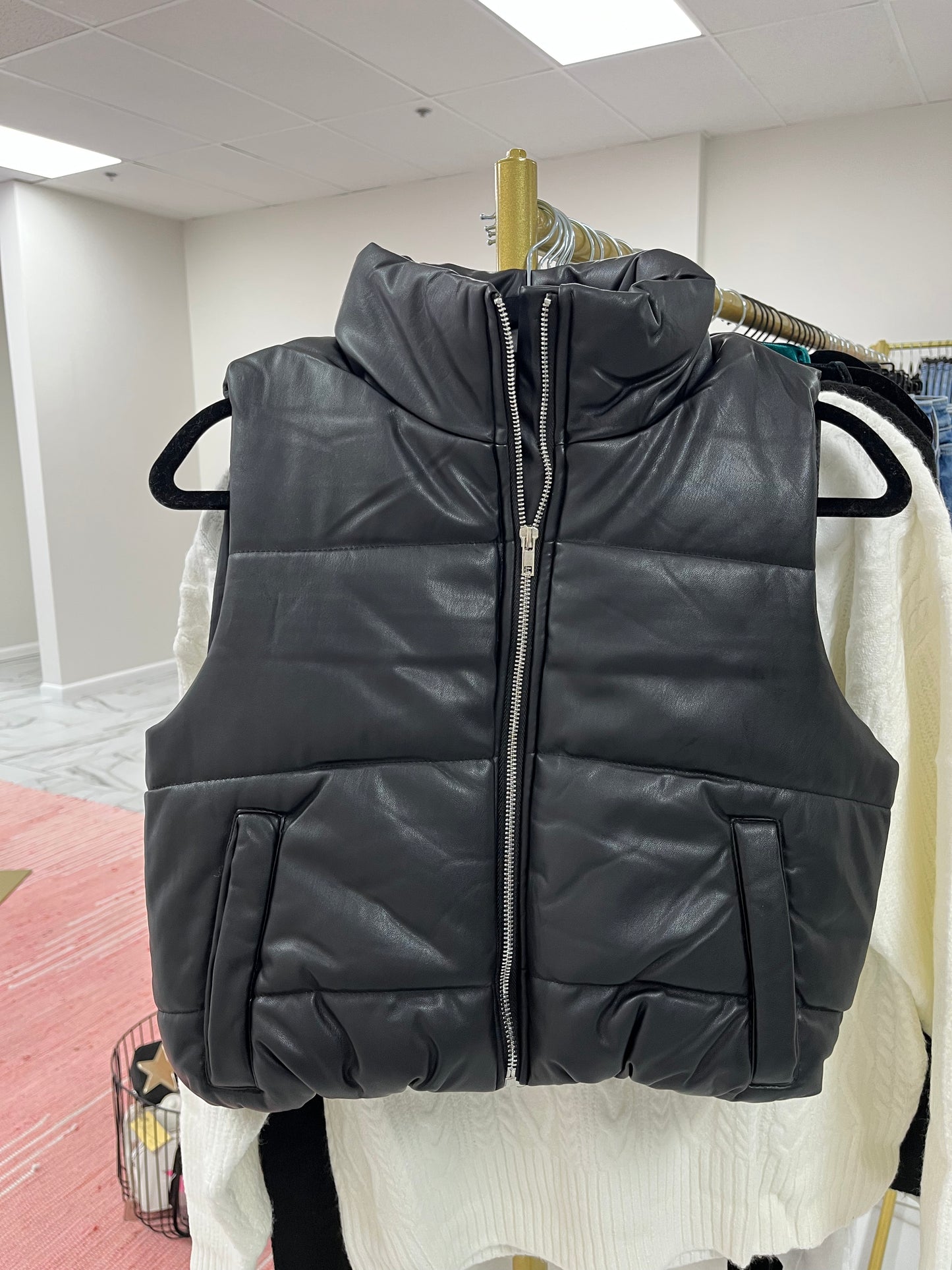 Pleather Puffer Vest