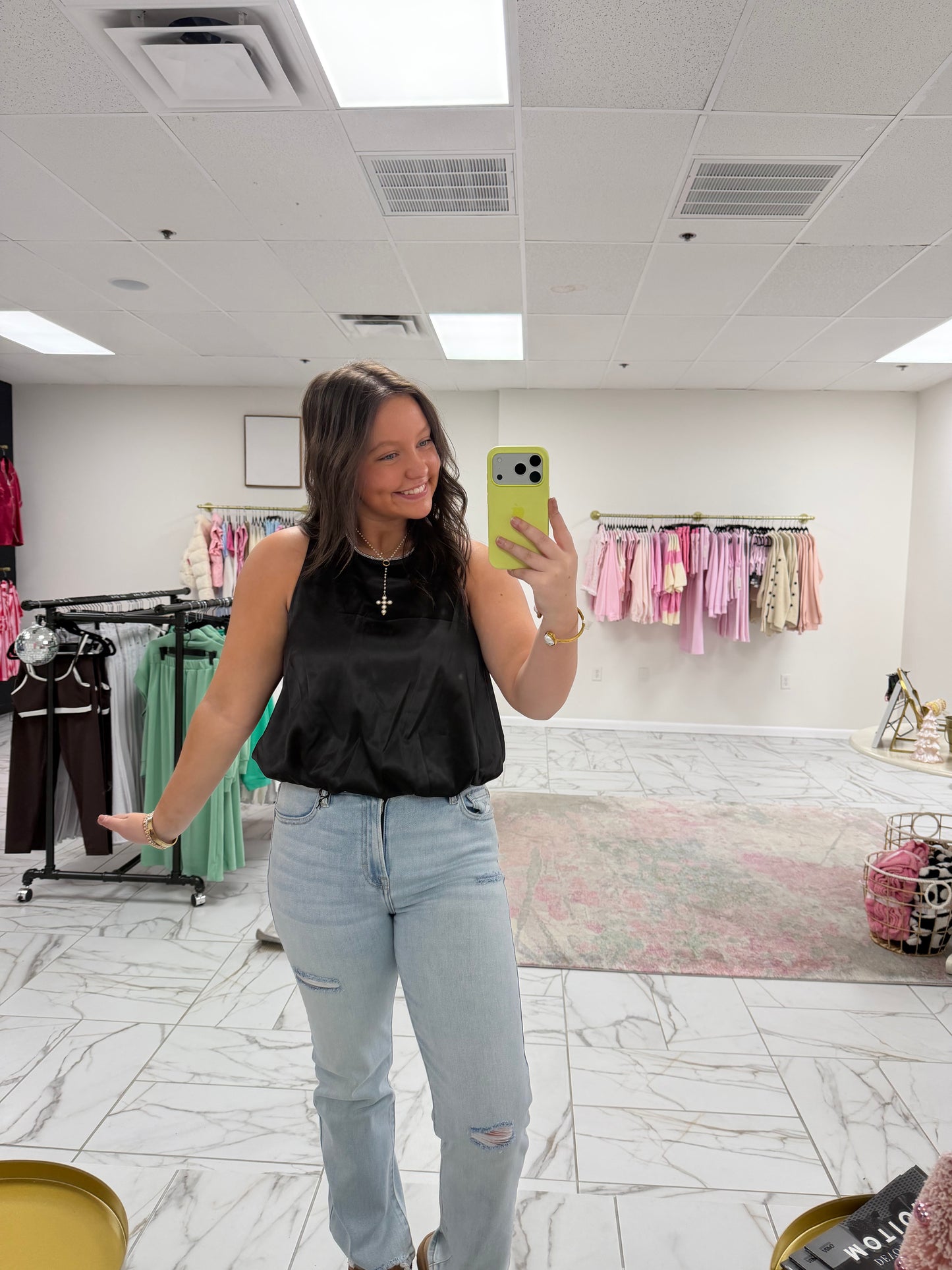 Black Rhinestone Trim Top