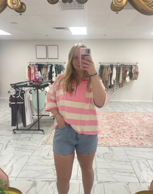 Scalloped Trim Denim Shorts