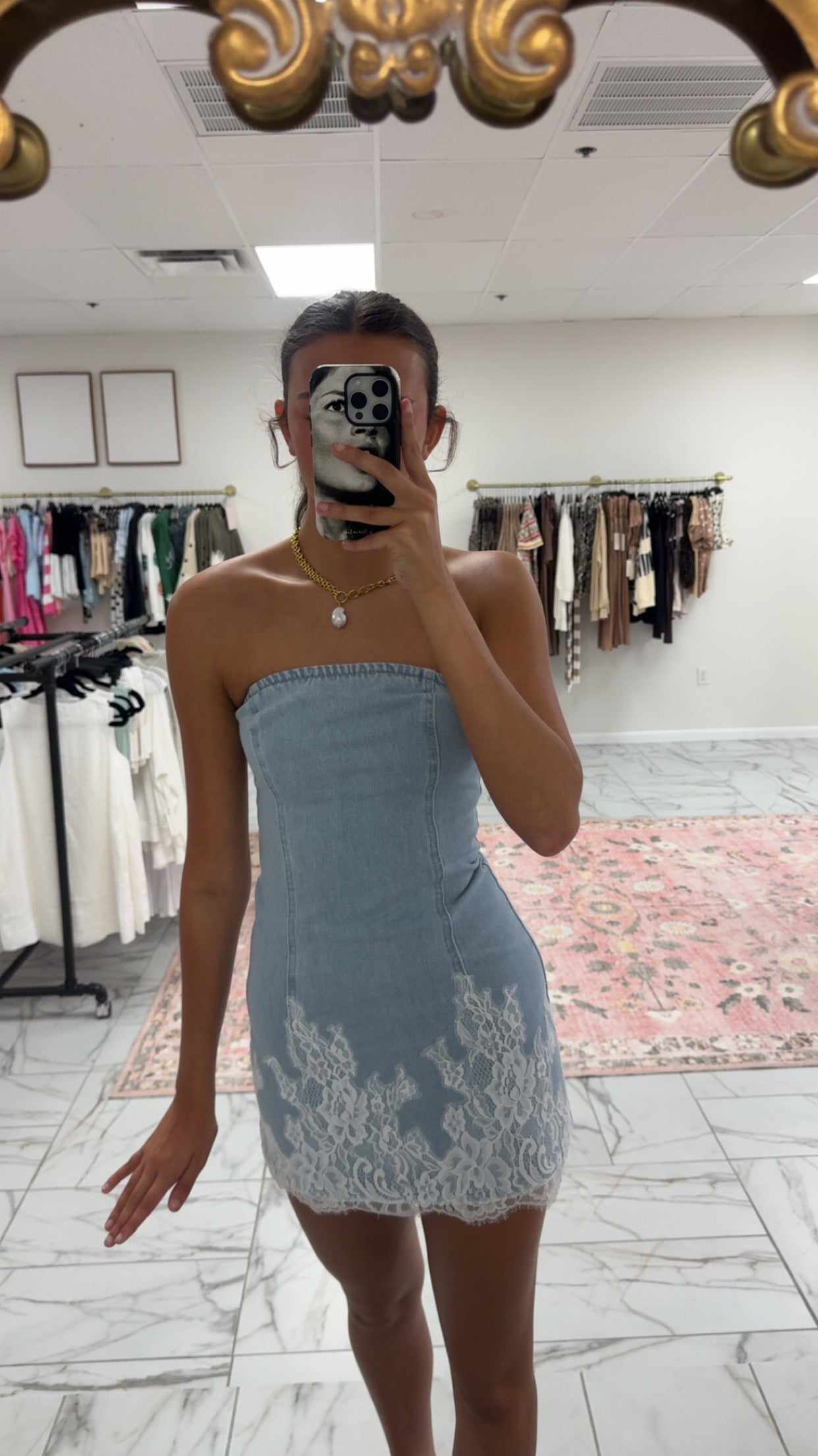 Denim and Lace Trim Dress