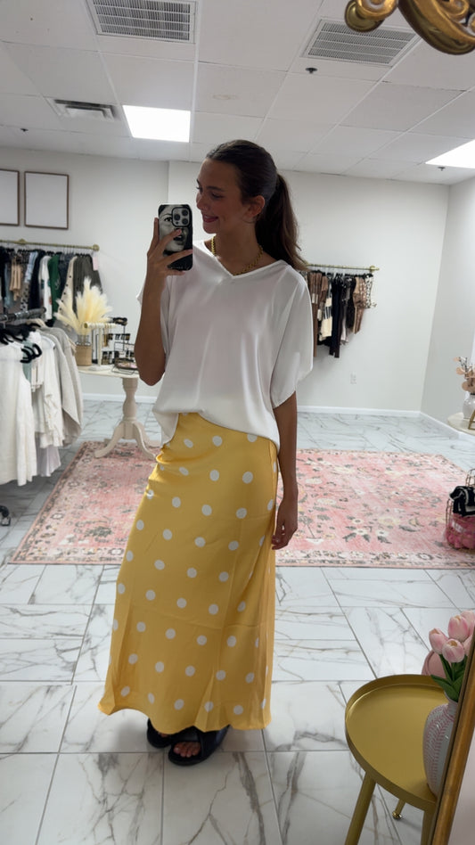 Butter Yellow Satin Midi Skirt