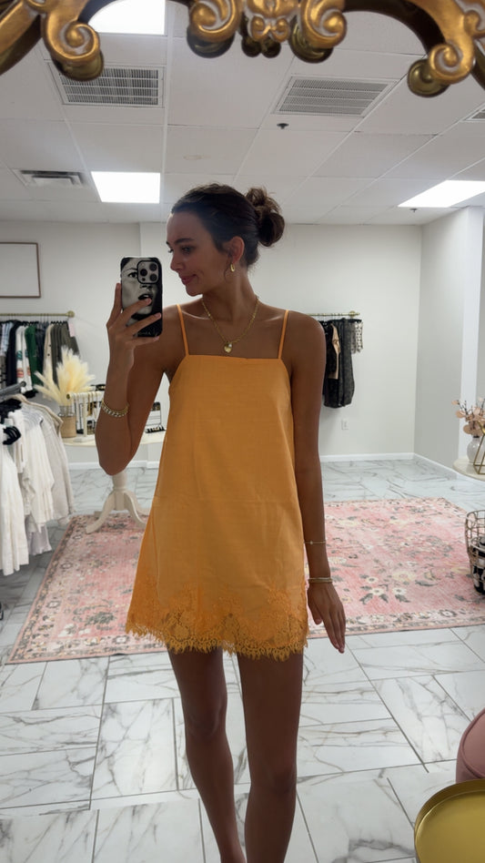 Orange Lace Trim Mini Dress