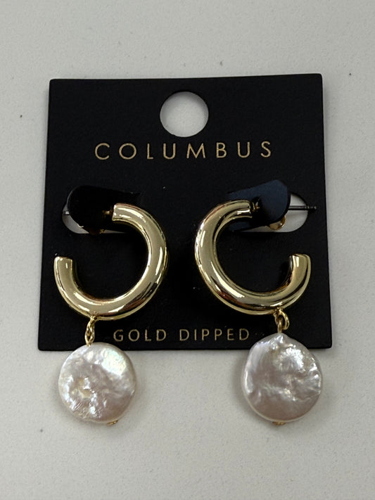 Gold Pearl Hoop Earrings