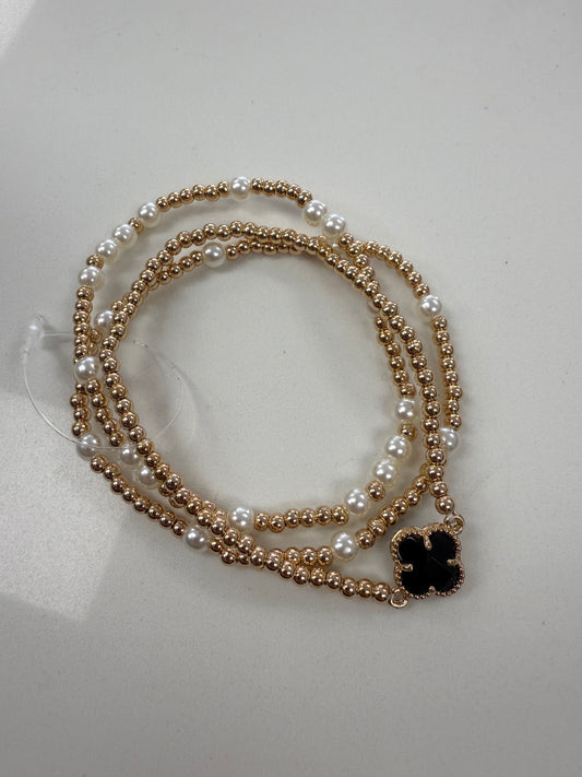 Gold Pearl and Clover Bracelet Set