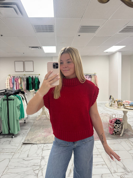 Sleeveless Cropped Turtleneck Knit Sweater Top