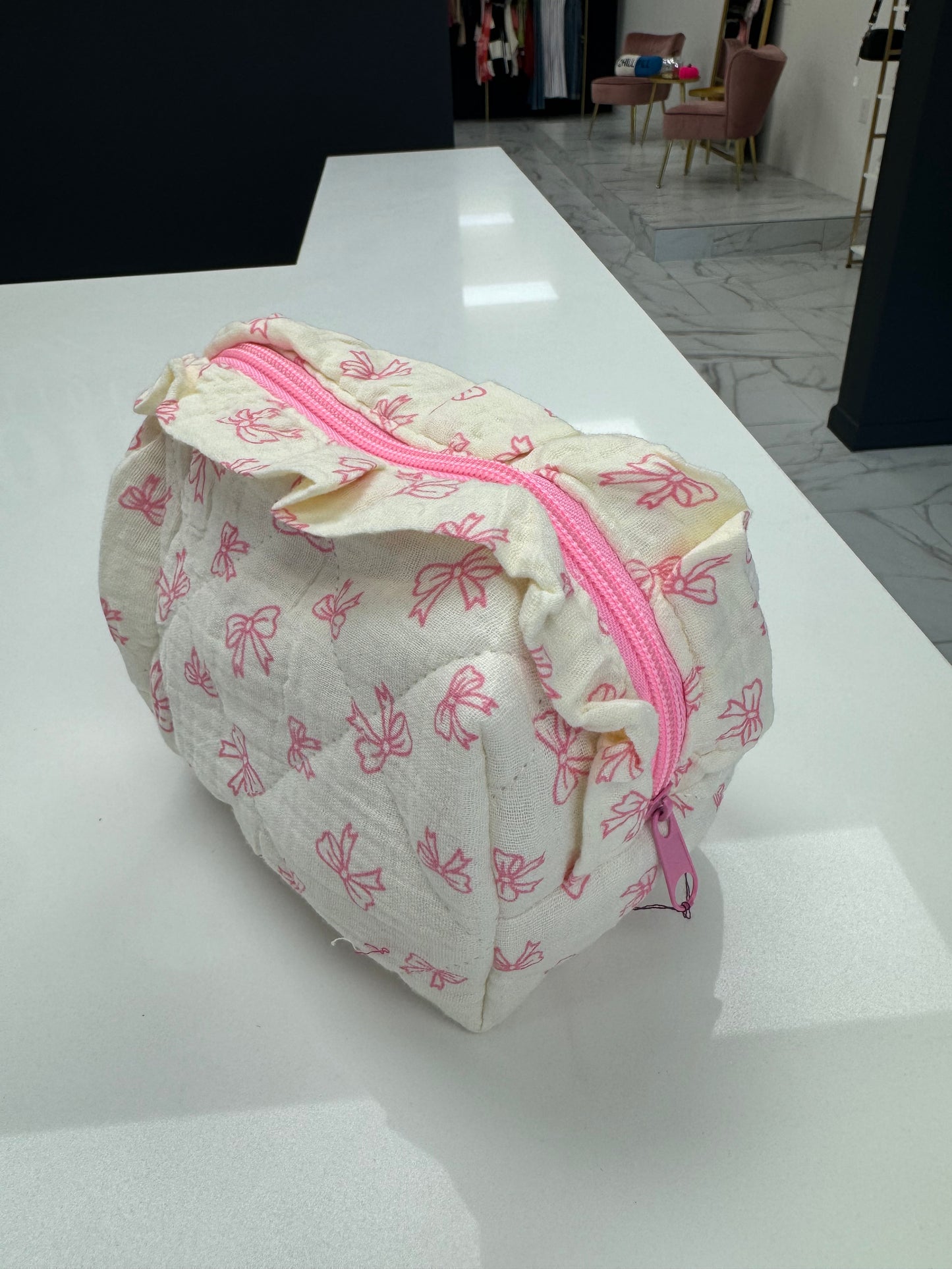 Bow Ruffle Cosmetic Bag